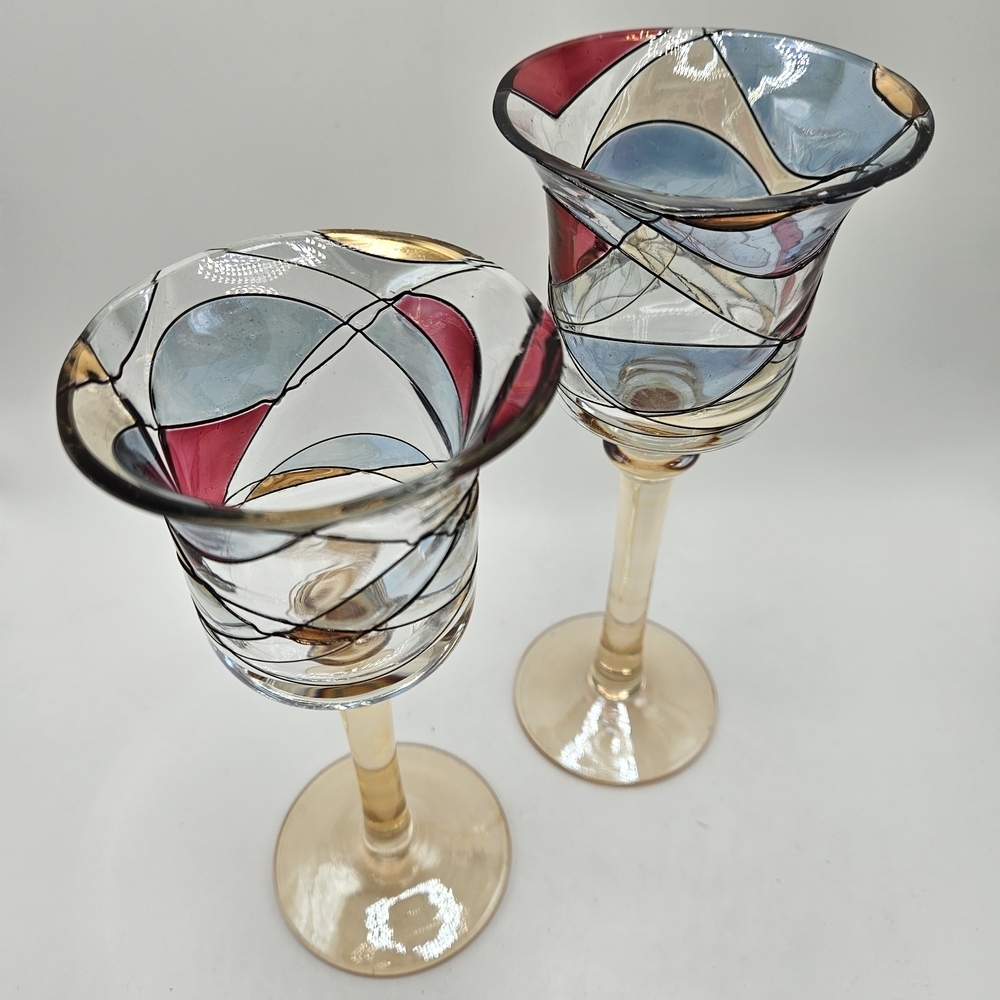 PartyLite Colorful Mosaic Calypso Votive Stemmed Candle Holders Set of 2 - Picture 2 of 6